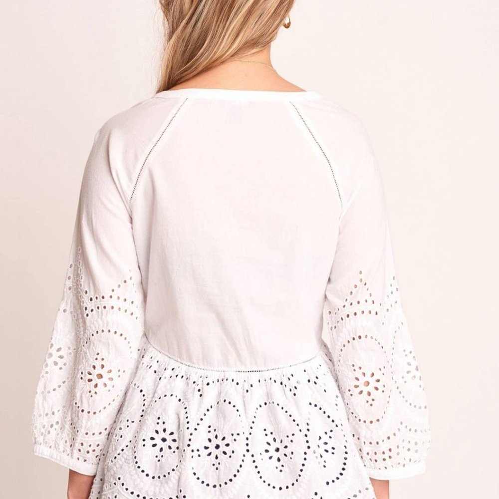 Hatley Hope White Eyelet Tunic / Blouse - 100% Organic Cotton - Picture 5 of 10